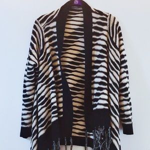Striped fringed sweater shawl